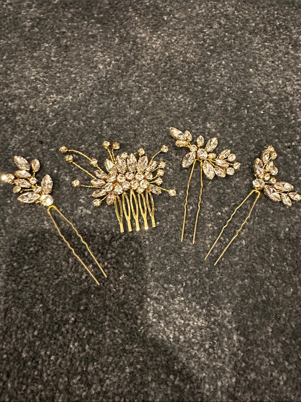 New Gold Crystal Bridal Hair Comb and Pins - Elegant Clear Rhinestone Accent